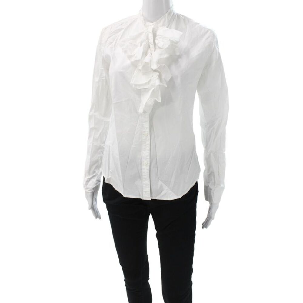 NSF Women White Cotton Collared Blouse Long Sleeve Basic Size S